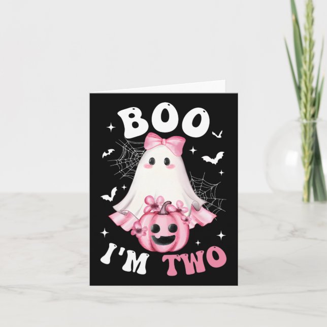 Carte Boo Je suis deux 2e anniversaire fille rose Bow Ci (Devant)