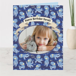 Carte Boo Octopus Blue Cute Anniversaire de enfant