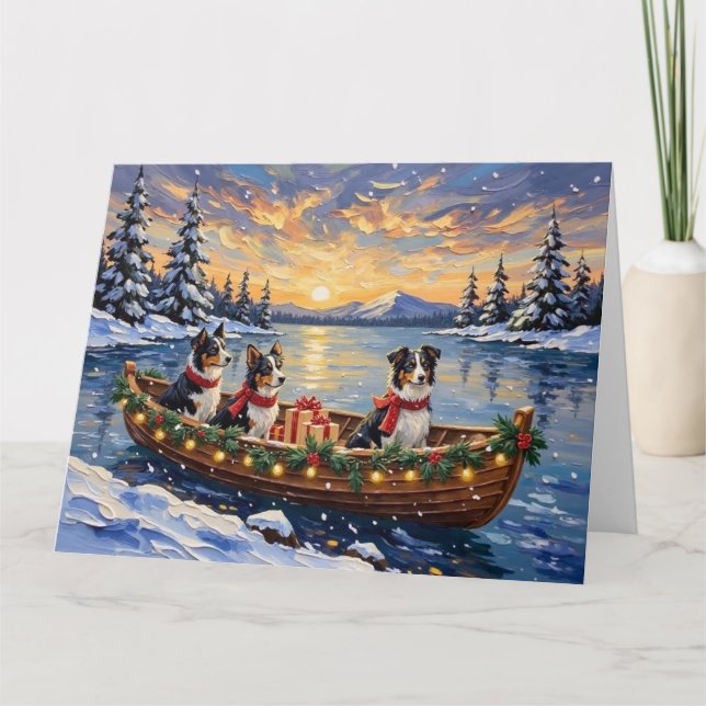 Carte Border Collie Christmas Boat Holiday (Devant)