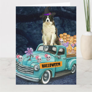 Carte Border Collie Halloween Camion Nuit Effrayante