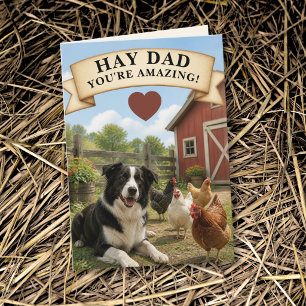 Carte Border Collie Poulailler Foin Papa Fête des Pères