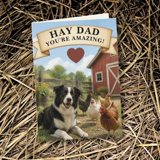 Carte Border Collie Poulailler Foin Papa Fête des Pères
