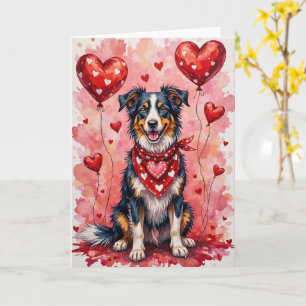 Carte Border Collie Saint-Valentin Chien aux Cœurs Rouge