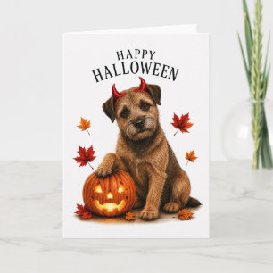 Carte Border Terrier Halloween Diable Chien