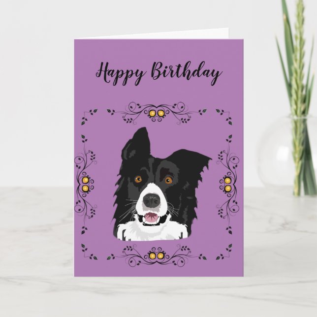 Carte Bordure Collie Anniversaire (Devant)