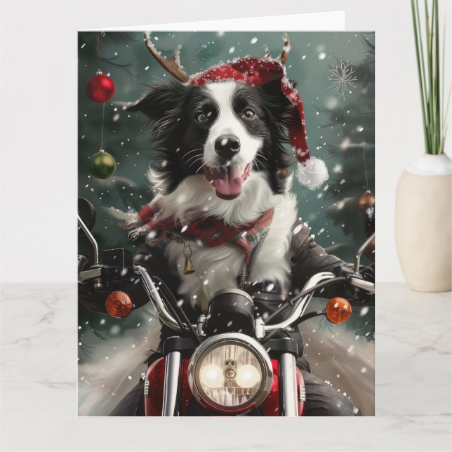Carte Bordure Collie Chien équitation Moto Noël (Devant)