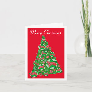 Carte Bordure Collie Chien Silhouette Arbre de Noël Roug