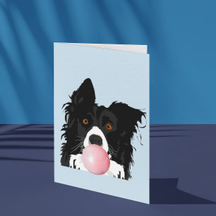 Carte Bordure Collie Chien soufflant Buble Gum