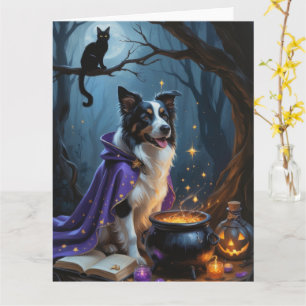 Carte Bordure Collie Chien Whimsical Halloween Peinture
