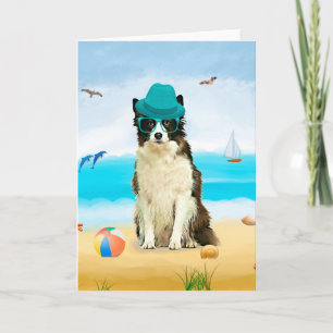 Carte Bordure Collie Dog sur la plage