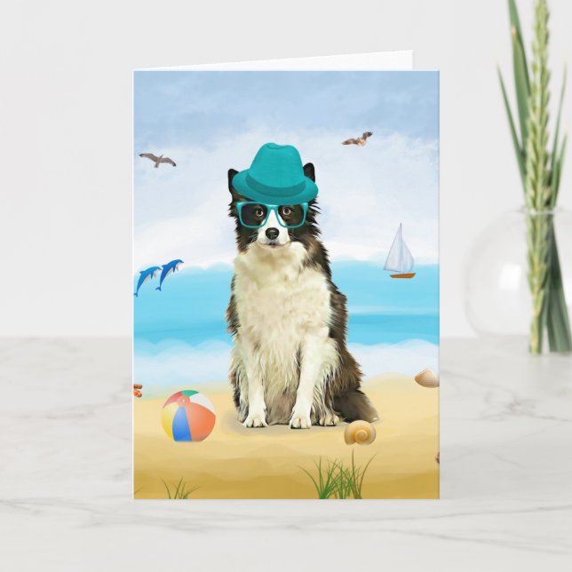 Carte Bordure Collie Dog sur la plage (Devant)