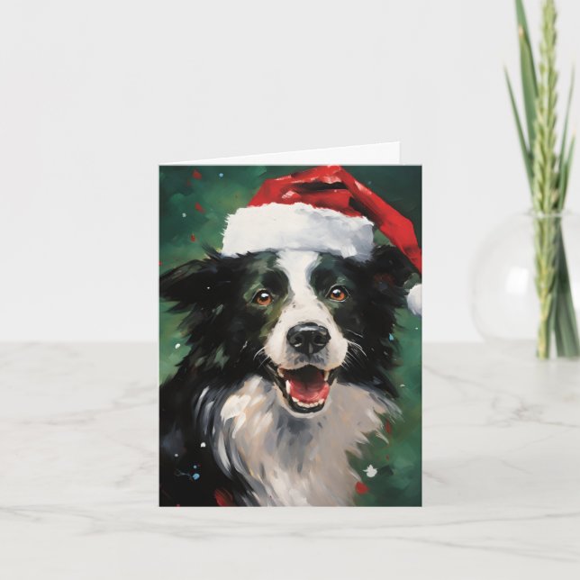 Carte Bordure Collie peinture de Noël (Devant)