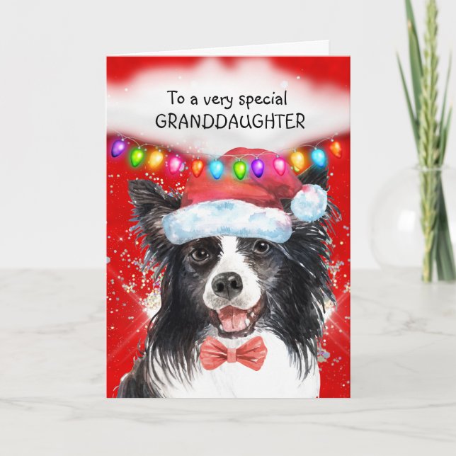 Carte Bordure Collie petite-fille mignonne voeux de Noël (Devant)