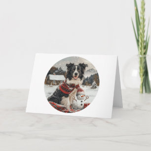 Carte Bordure de Noël Collie Chien Snowman