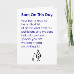 Carte Born On This Day - un poème d'anniversaire amusant