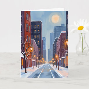 Carte Boston Hiver Massachusetts Ville Aquarelle