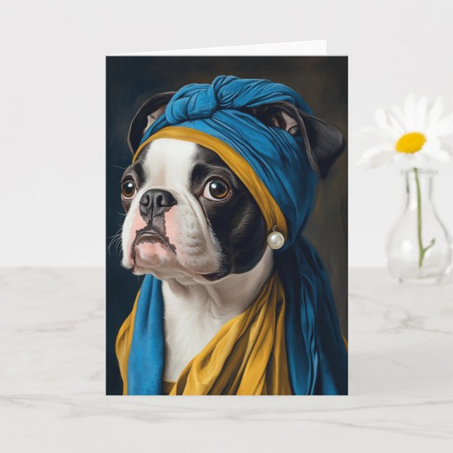 Carte Boston Terrier Avec Perle Élevant Toutes Les Occas (Petite plante)