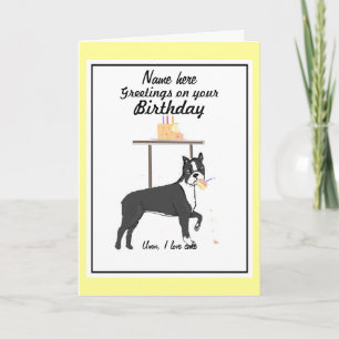 Carte Boston Terrier Birthday card Ajouter le nom