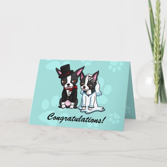Carte Boston Terrier Bride et Groom (Devant)