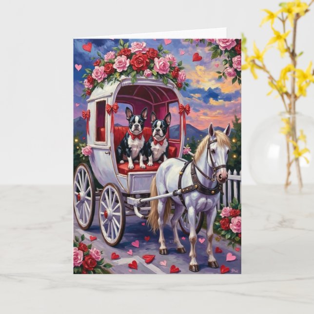 Carte Boston Terrier  Dog Valentine's Day (Fleur jaune)