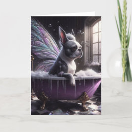 Carte Boston Terrier Fairy dans la baignoire violette