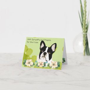 Carte Boston Terrier, feuille verte florale