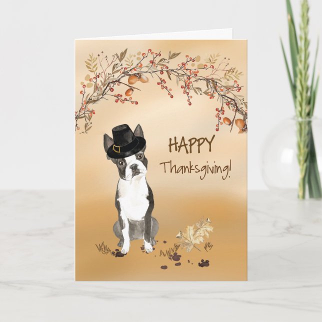 Carte Boston Terrier Funny Pilgrim Casquette Thanksgivin (Devant)