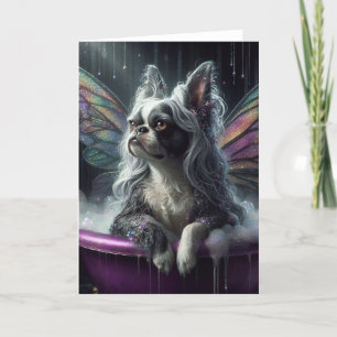 Carte Boston Terrier Gris Fairy Wig dans une baignoire v