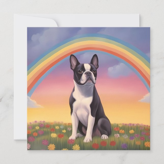 Carte Boston Terrier Rainbow Bridge Nom personnalisé Chi (Devant)