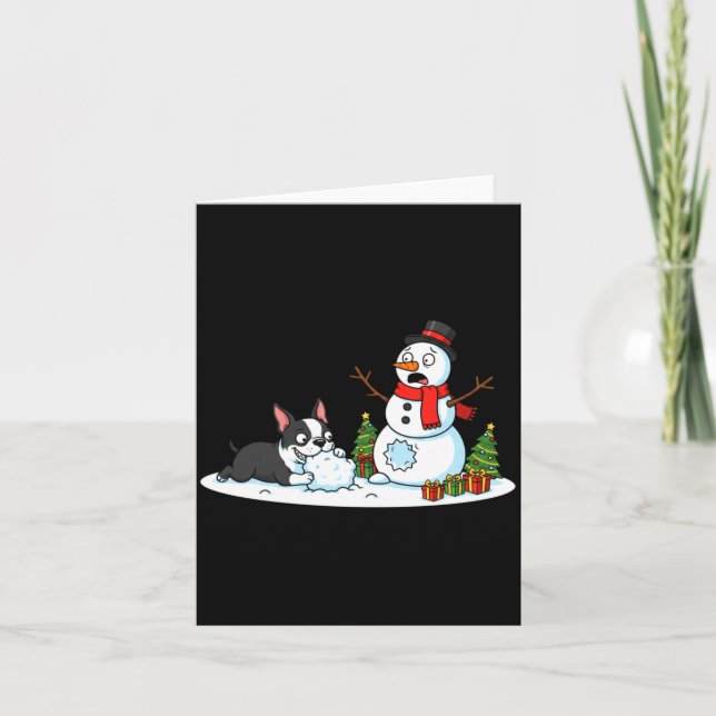 Carte Boston Terrier Snowman Christmas Tree Xmas Womens  (Devant)