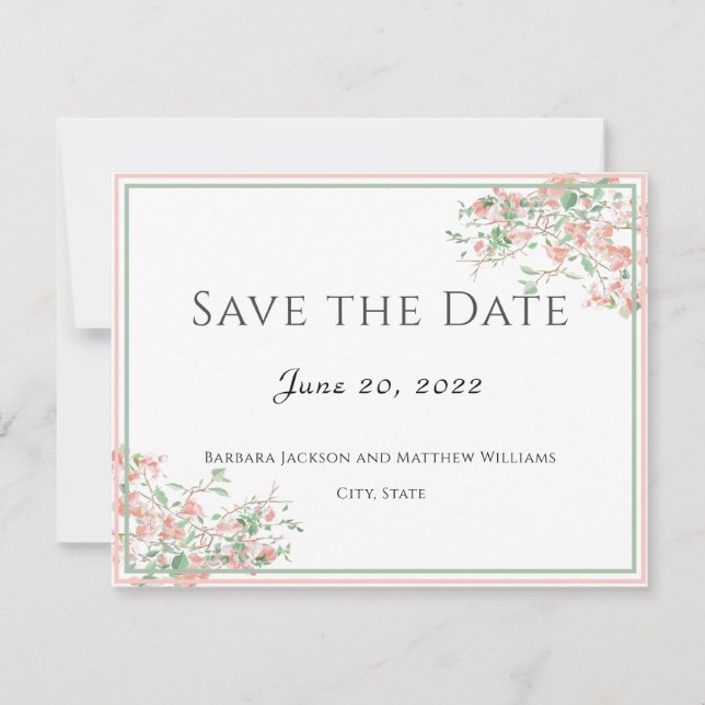 Carte Botanical Pink and Green Boho Save the Date Card (Devant)