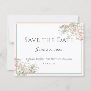 Carte Botanical Pink and Green Boho Save the Date Card