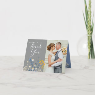 Carte Botanique marguerite Merci jaune et bleu Mariage