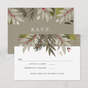 Carte Botanique muté gris mousse et rouge Mariage RSV