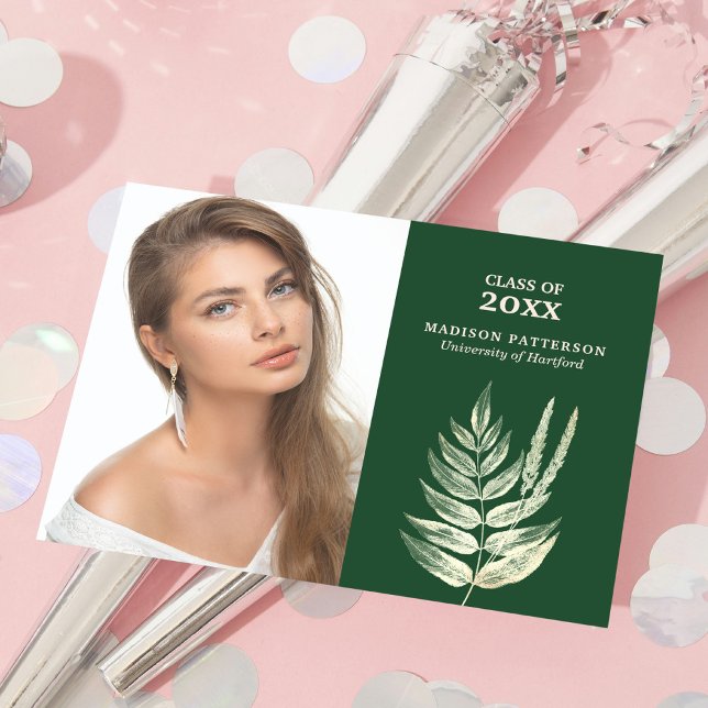 Carte Botanique Photo Graduation Party Feuilles d'or (Créateur téléchargé)