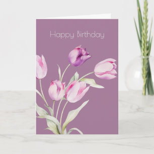Carte Botanique Tulipe rose Fleur Boho Anniversaire
