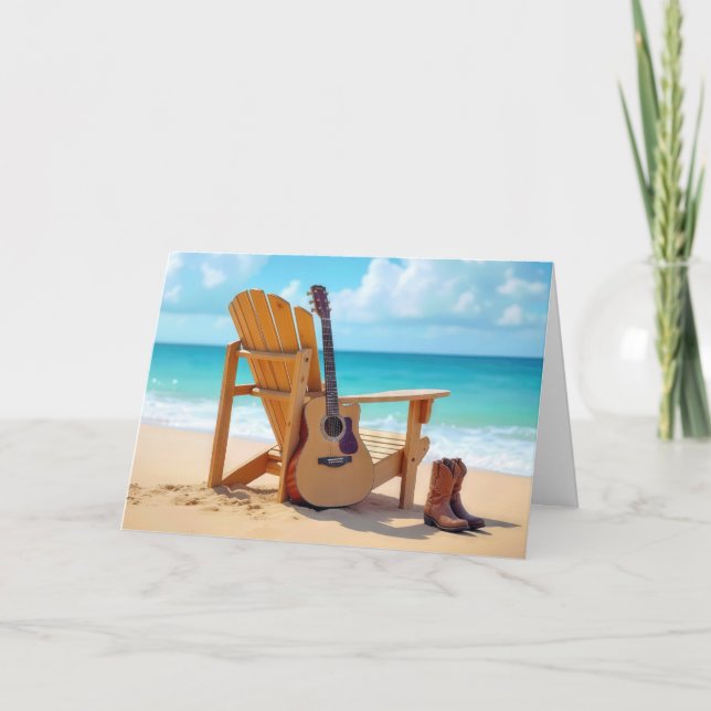 Carte Botte et guitare de Cowboy anniversaire sur la pla (Devant)