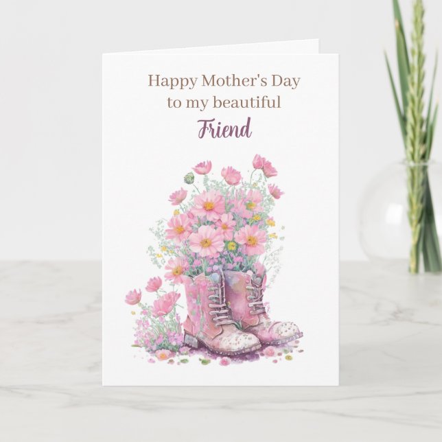 Carte Bottes de cow-boy florales roses pour la fête des  (Devant)