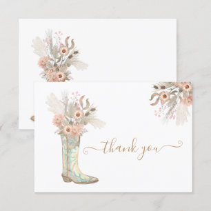 Carte Bottes de cowboy Floral Western Merci Note