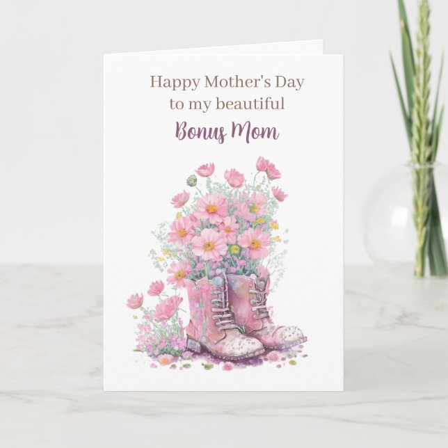 Carte Bottes de cowboy florales roses Fête des mères Bon (Devant)