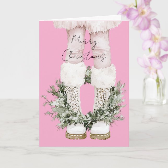 Carte Bottes roses girly Noël jambes (Orchidée)