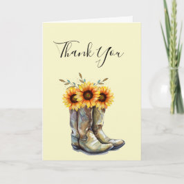 Carte Bottes rustiques Cowboy avec Merci de tournesol