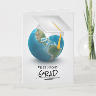 Carte bouchon de graduation blanc sur le globe