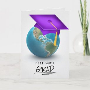 Carte bouchon de graduation violet sur le globe
