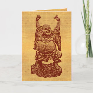 Carte Bouddha riant + votre texte ! (rouge foncé sur le 