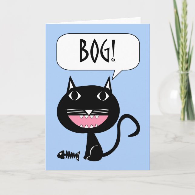 Carte Bouge ! Bonjour en croate, Chat noir avec os de po (Devant)