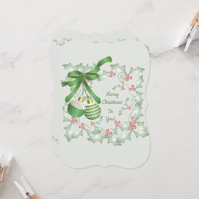 Carte Boughes de Noël vert vif rose (Devant/Arrière en situation)