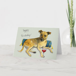 Carte Bougie Brindle Chien Profitant Du Vin   Joyeux ann
