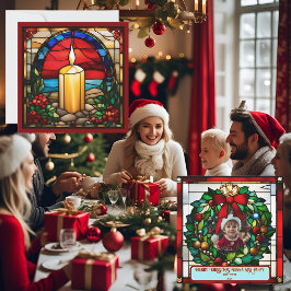 Carte Bougie de Noël dorée Faux Verre tendu