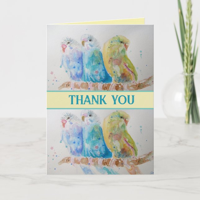 Carte Bougies bleues Aquarelle Merci Budgie Aqua (Devant)
